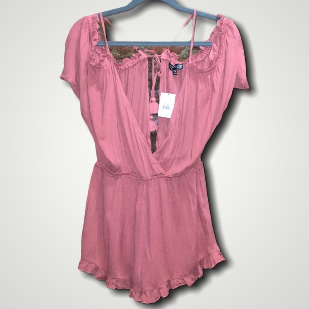 NWT Topshop Pink Off the Shoulder Romper Size S